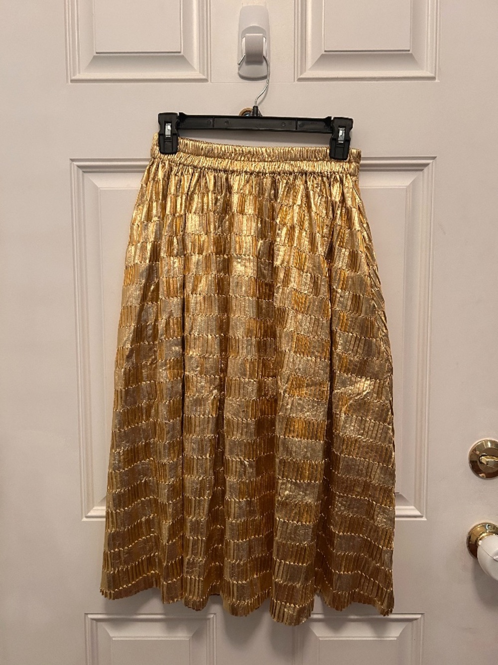 Buru Gold Metallic Textured Midi Skirt, Size S/M